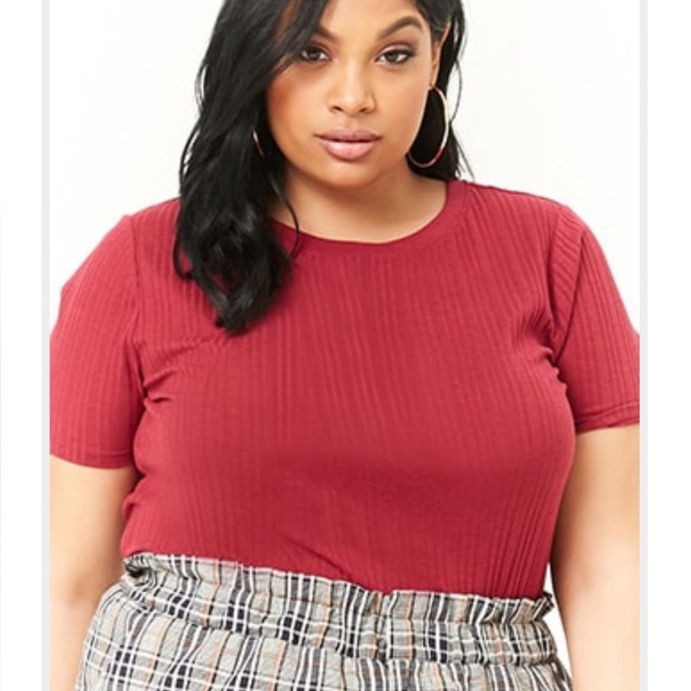 Forever 21 Red Ribbed Short Sleeve T-Shirt - Picture 6 of 6